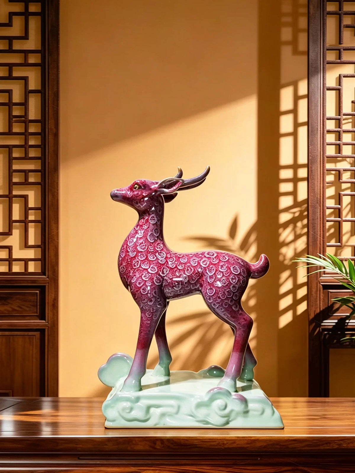 Nine Color Deer Jun Sculpture — Jun-glazed ceramic sculpture