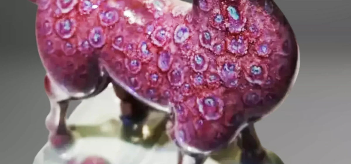 Nine Color Deer Jun Sculpture — glaze close-up