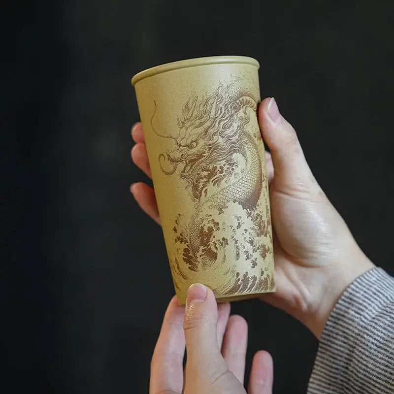 Ocean Dragon dragon-etched cylindrical Yixing Zisha teacup for traditional teapots
