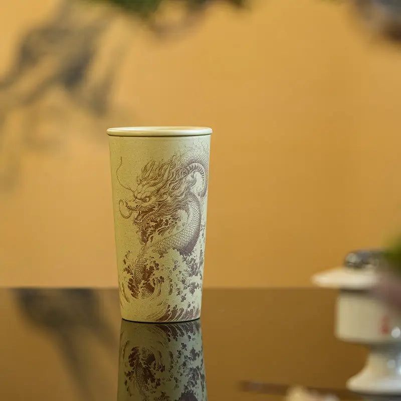 Ocean Dragon dragon-themed ceramic tumbler inspired by Yixing Zisha teapots