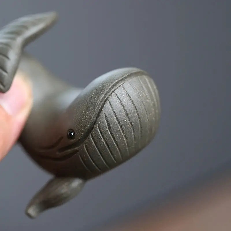 Gray whale figurine from Ocean Whisper, a charming whale tea pet made of Yixing Zisha clay