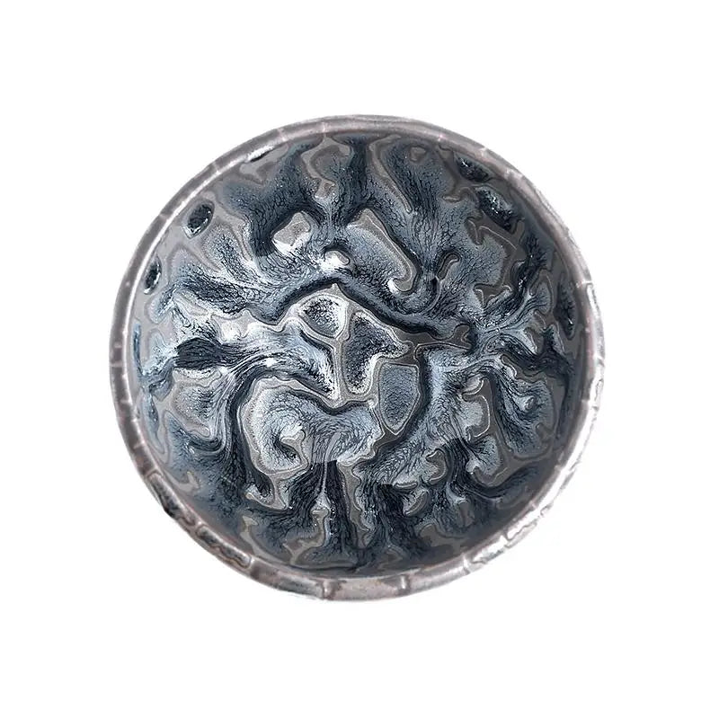 Swirled gray and silver Oni Zhan Tea Bowl for Jian Zhan Tea brewing