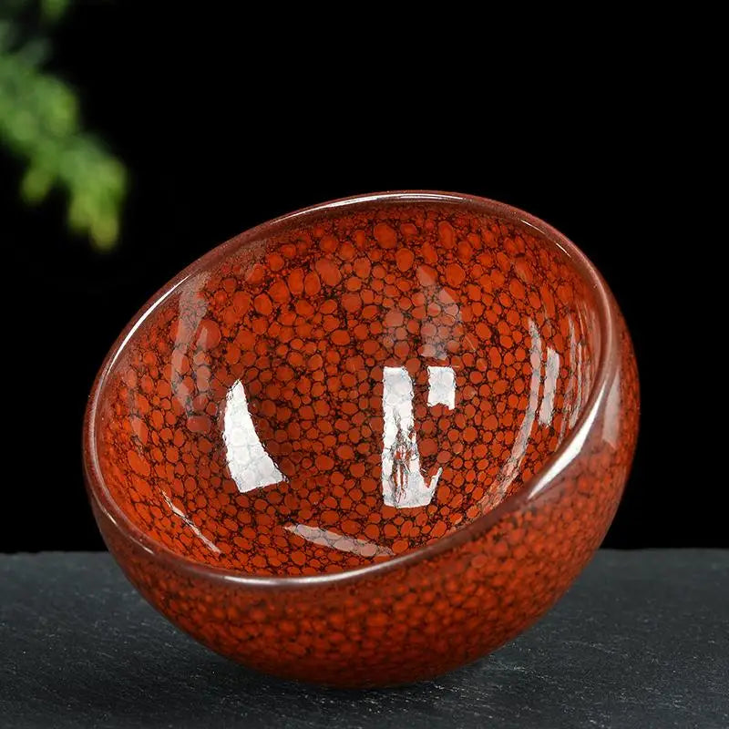 Red-orange speckled ceramic bowl from Jian Zhan, Jianyang Jian Zhan in burnt orange color