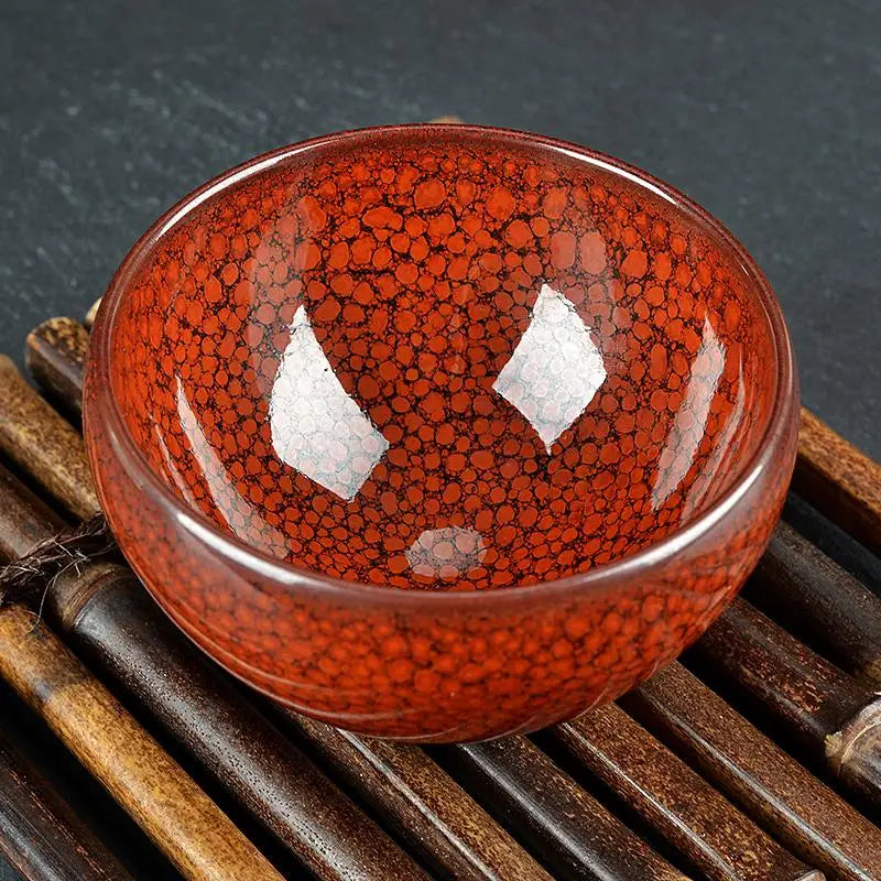 Red and black speckled bowl from Jian Zhan collection in burnt orange style
