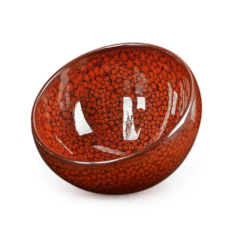 Red speckled glass bowl from Jian Zhan collection at Jianyang Jian Zhan in burnt orange