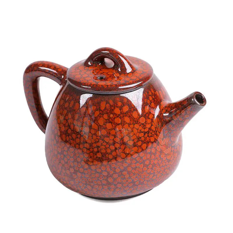Brown speckled ceramic teapot with glazed texture for gongfu tea brewing from Jianshui red clay
