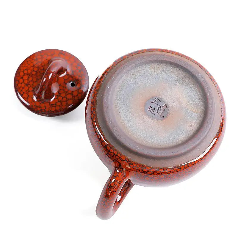 Red-brown jianshui red clay gongfu tea teapot with glazed texture and lid