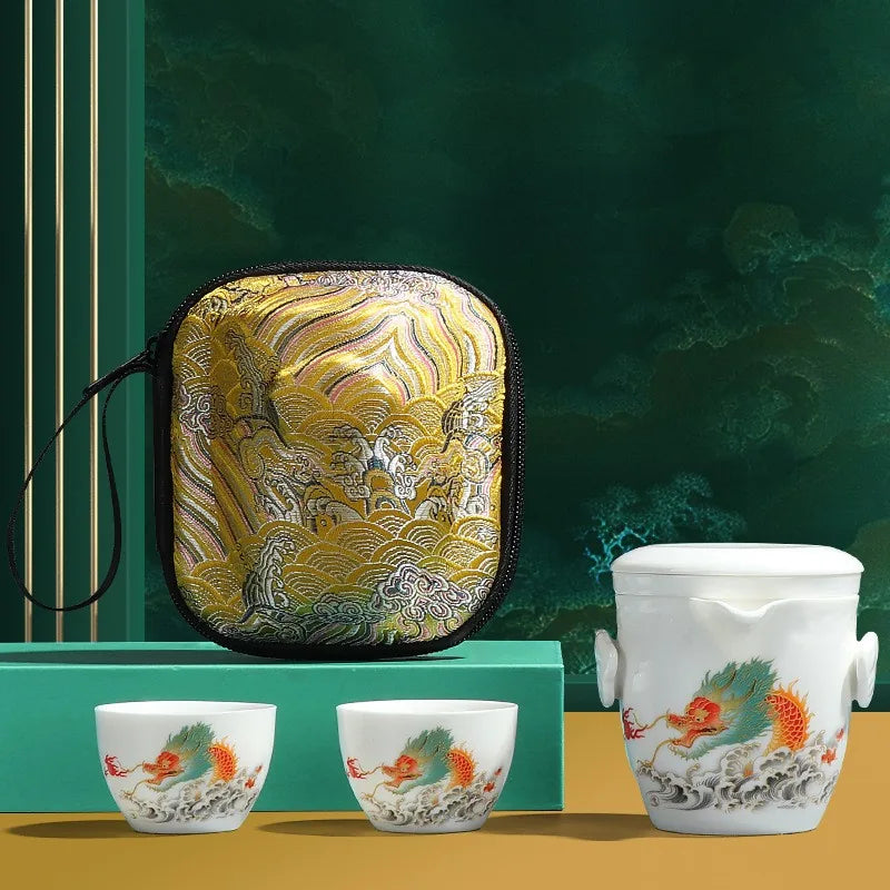 Painted Porcelain Travel Tea Set – Dragon