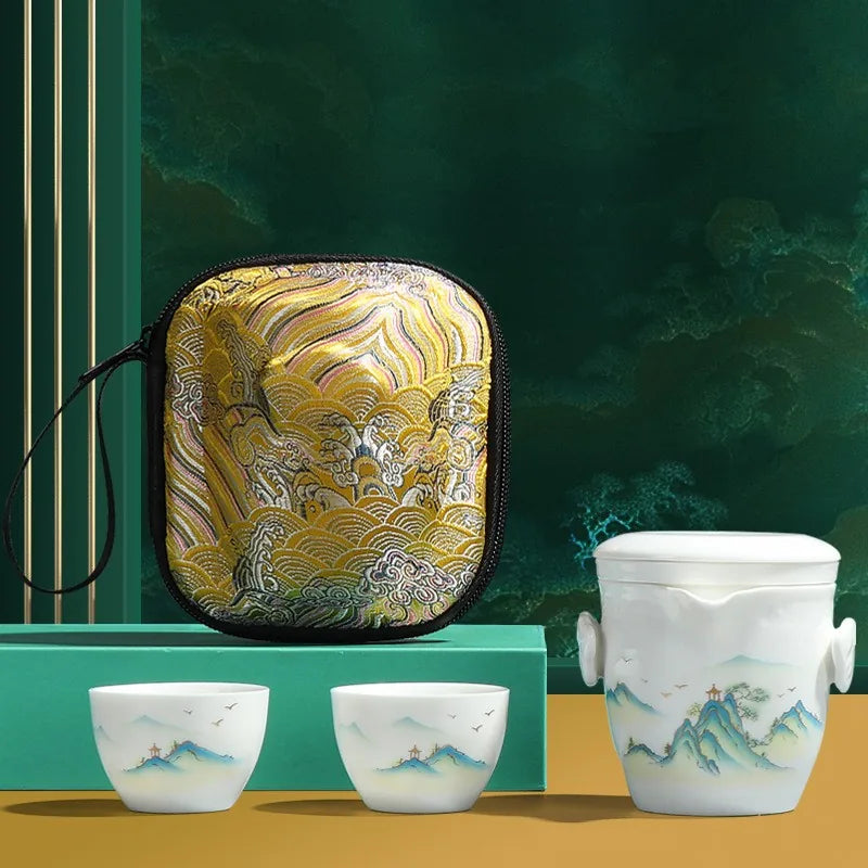 Painted Porcelain Travel Tea Set – Hanshan Temple