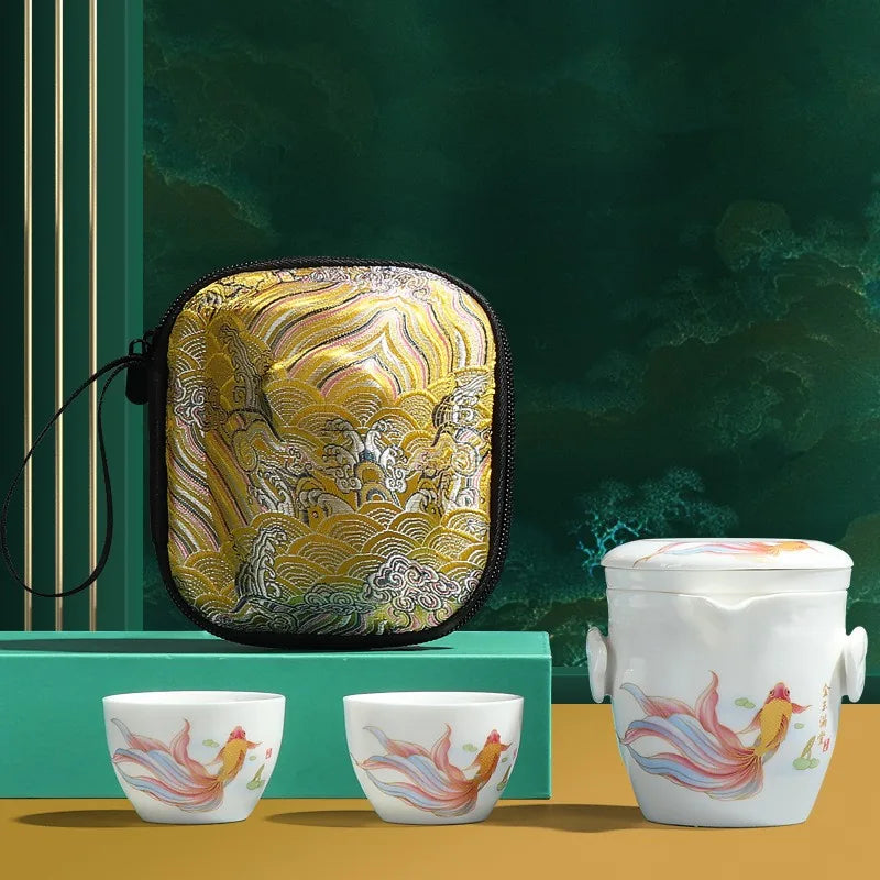 Painted Porcelain Travel Tea Set – Goldfish