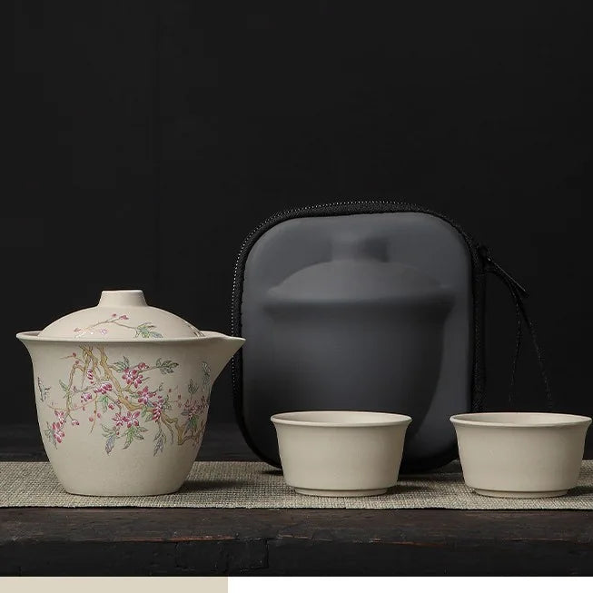 Painted Stoneware Travel Tea Set – Butterfly & Flowers
