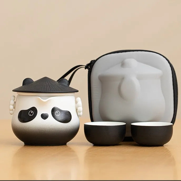 Panda Kuaike Travel Tea Set – Black & White