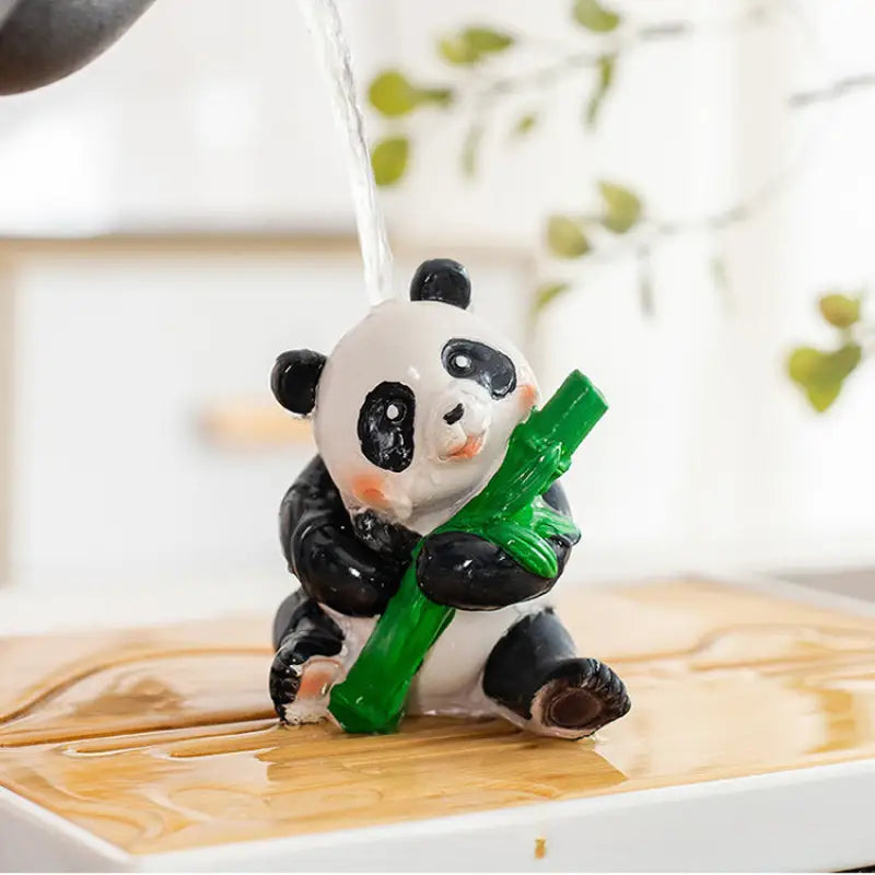 Color-changing panda tea pet figurine holding bamboo made of eco-friendly resin for tea table decor