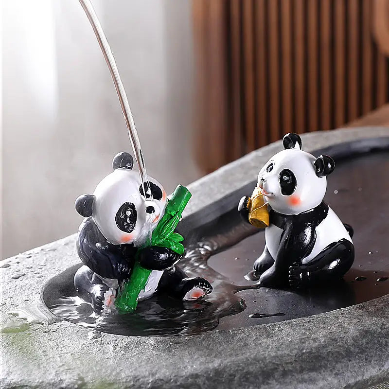 Color-changing panda tea figurine fountain, eco-friendly resin feng shui tea pet