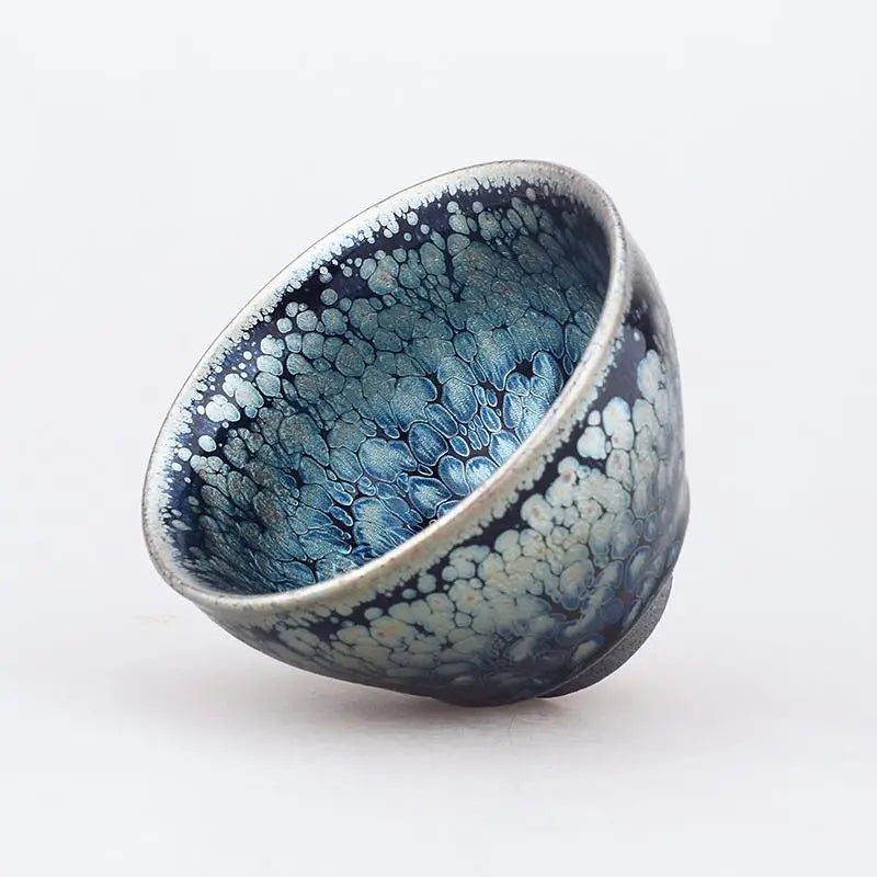 Glazed ceramic Peony Peacock tenmoku teacup for gongfu tea and jian zhan brewing