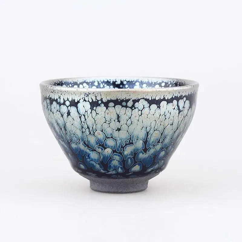 Blue and white glazed ceramic bowl from the Peacock peacock tenmoku teacup collection for gongfu tea and jian zhan brewing