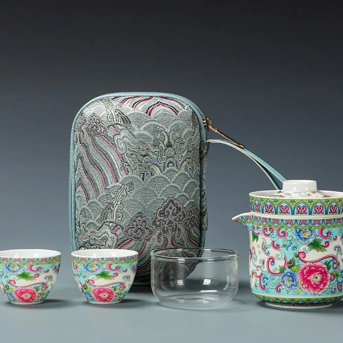 Peony Falangcai-Style Kuaike Travel Tea Set – Peony