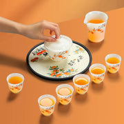 Persimmon porcelain Gongfu travel tea set with gaiwan, pitcher, six cups and round tray – photo 1