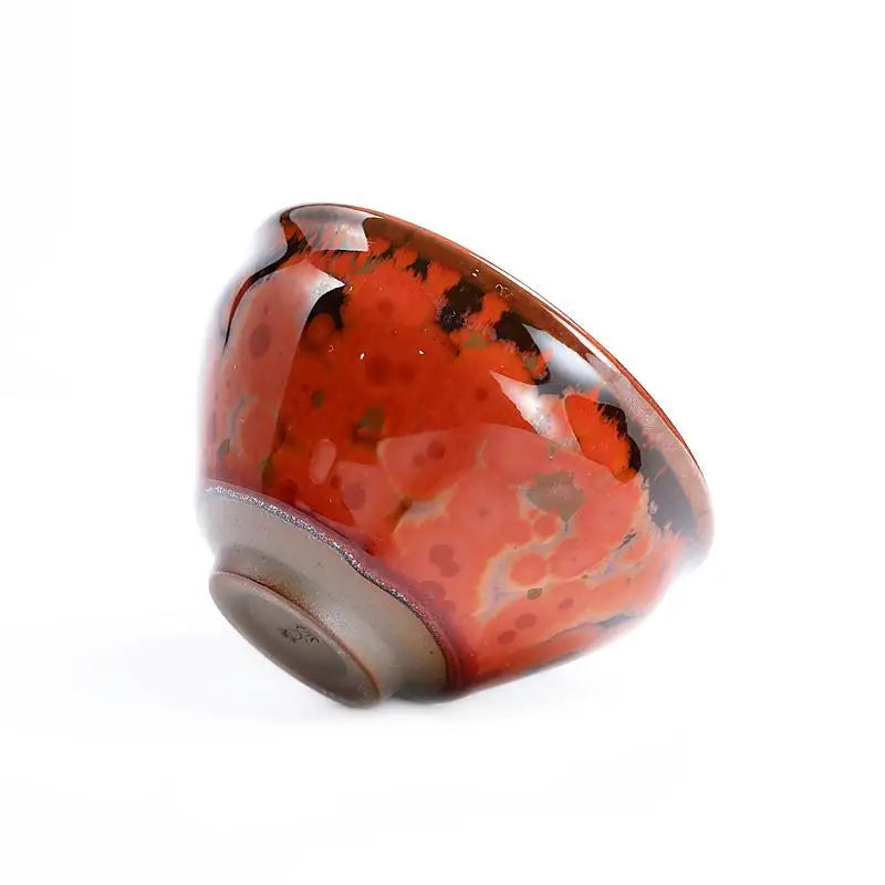 Red and black speckled ceramic bowl from Jian Zhan Phoenix volcanic glaze teacup collection