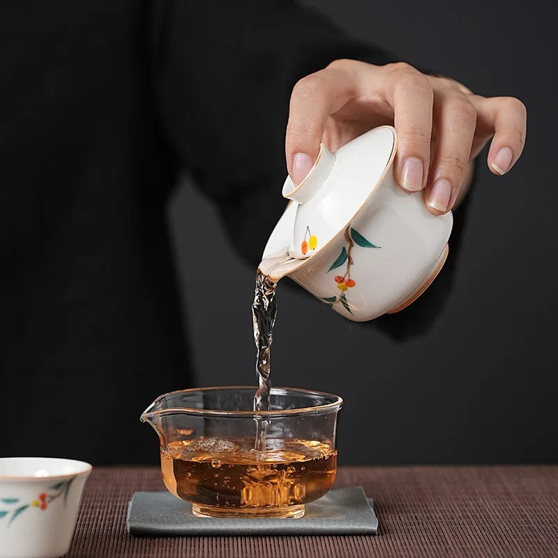 Plant-ash glaze gaiwan travel tea set with glass pitcher, cups and clear-lid box – photo 2