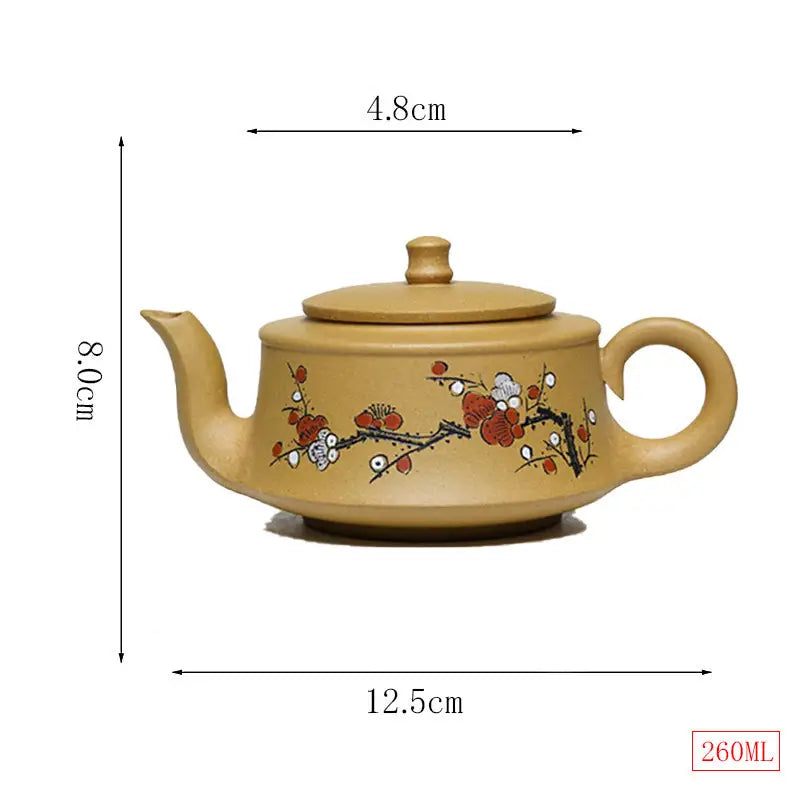 Tan floral teapot from Plum Flower tea set, perfect for tea lovers and mugs enthusiasts