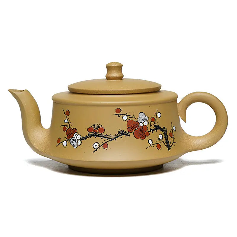 Tan floral teapot from Plum Flower tea set, perfect for tea lovers and teapots lovers