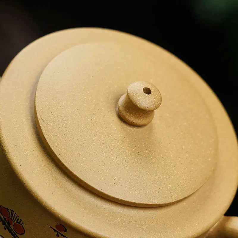Tan ceramic teapot lid for Plum Flower tea set, compatible with teapots and mugs