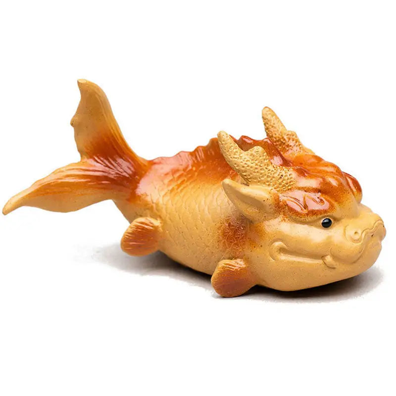 Ceramic fish-dragon figurine Prosperity Fish feng shui good fortune love symbol fish tea pet