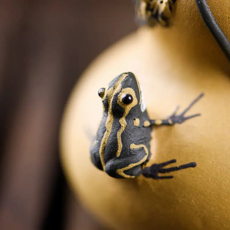 Black and yellow striped frog Tea Pets Guide on Prosperity Gourd made of Yixing clay