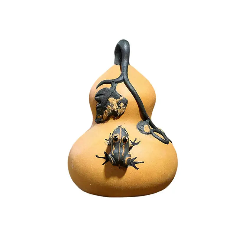 Prosperity Gourd tea pet made of Yixing clay featuring a frog and vine decoration