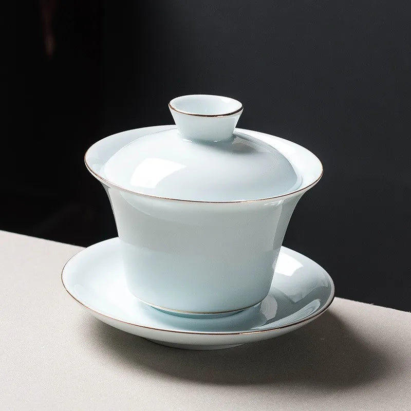 Qingbai Jade Porcelain Gaiwan – Square / Gilded