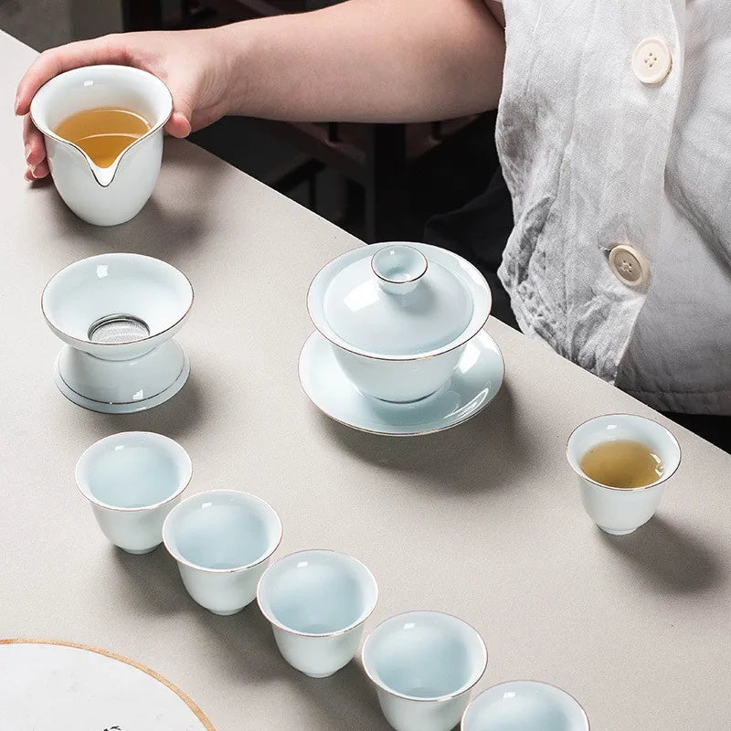 Plain qingbai jade porcelain gaiwan with lid and saucer – photo 8