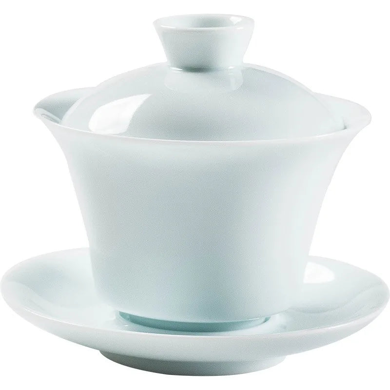 Plain qingbai jade porcelain gaiwan with lid and saucer – photo 10