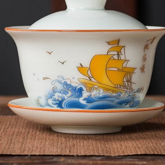 Qingbai Painted Gaiwan – Smooth Sailing