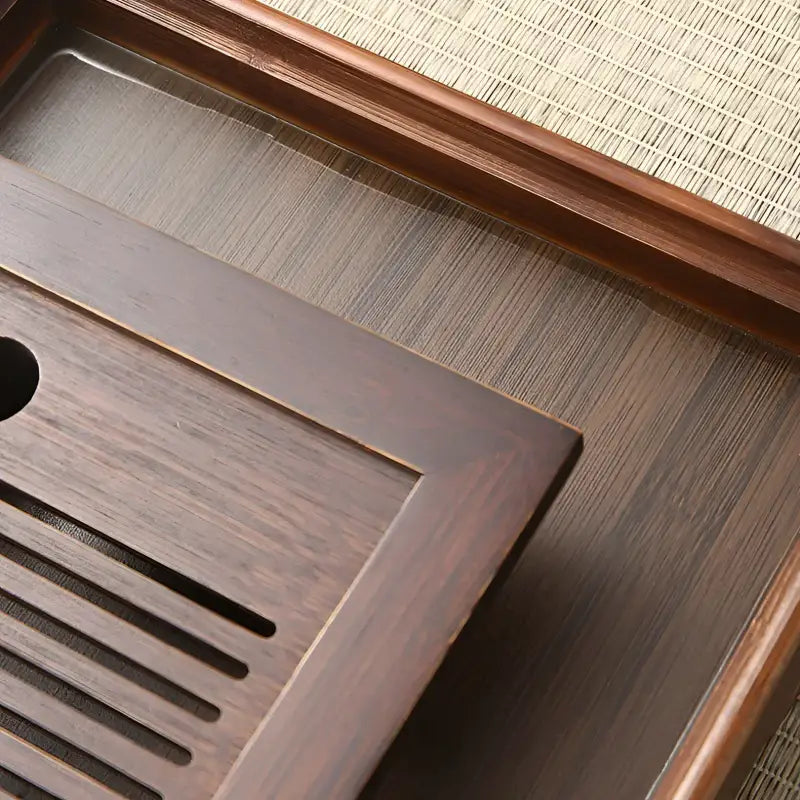Dark wooden tea tray from Quiet Stream Compact Bamboo Tea Tray collection