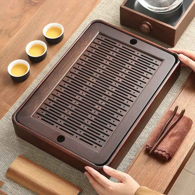 Quiet Stream bamboo tea tray with rectangular wooden design for Gongfu tea set