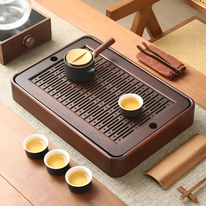 Quiet Stream bamboo tea tray with tea set for a minimalist tea experience