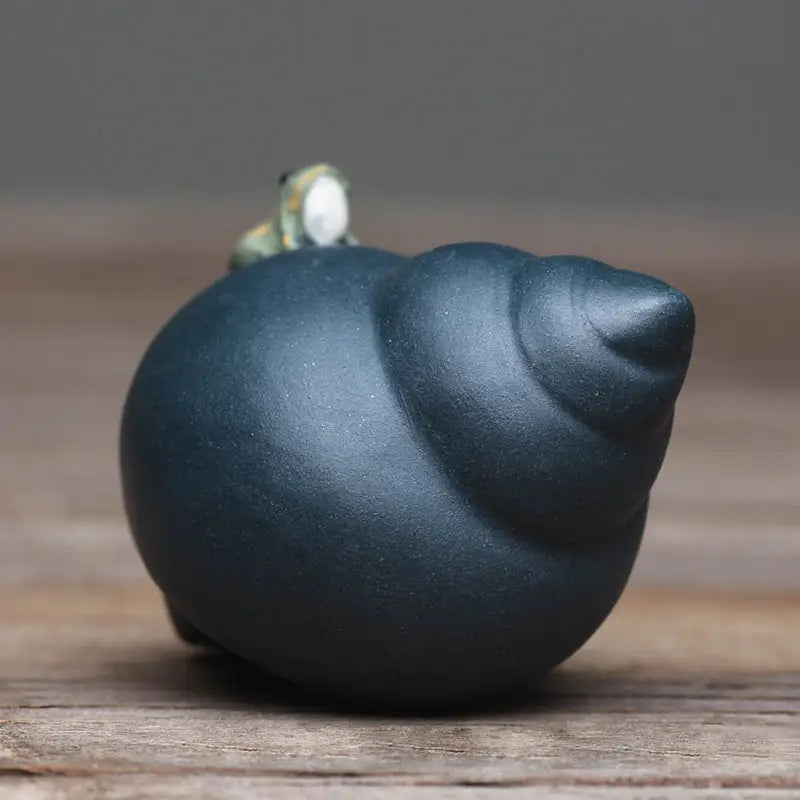 Raincaller Frog tea pet on shell ceramic sculpture, ideal for Yixing clay teapot decor