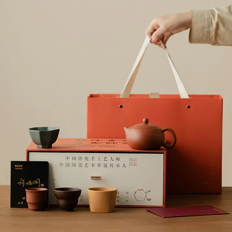 Red Harmony ceramic tea set with Yixing Zisha Yixing teapot in orange gift box