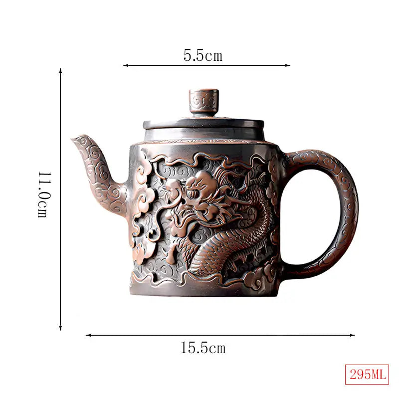 Relief Dragon teapot crafted from Jianshui Zitao clay with embossed dragon design