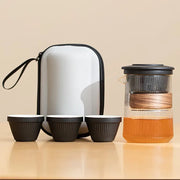Ribbed Glass Kuaike Travel Tea Set – Zen Black / 3 Cups