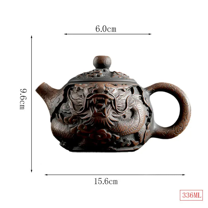 Hand-carved dragon Jianshui Zitao teapot in Jianshui purple with ornate dragon design