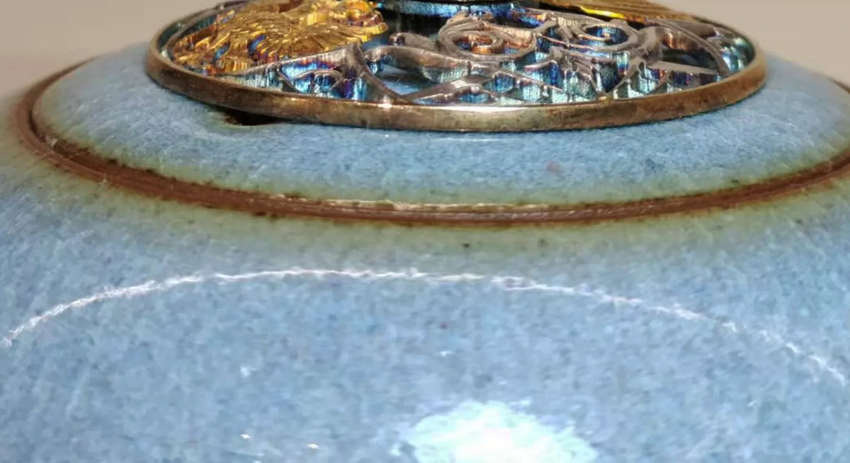 Royal Wanjun Jun Teapot — glaze close-up