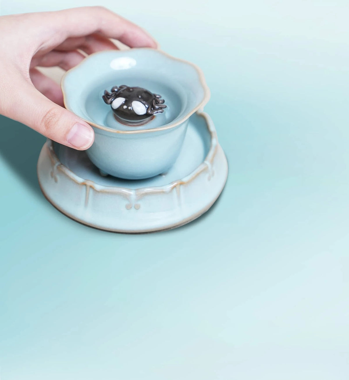 Ru Harmony Crab Cup — glaze close-up