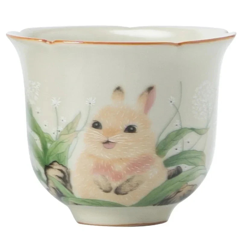 Ru Kiln Rabbit Tea Cup white background product photo