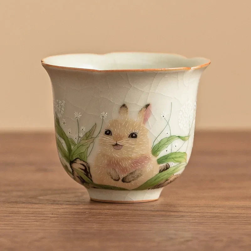 Ru Kiln Rabbit Tea Cup Ceramic Tea Cup detail view