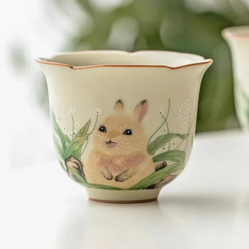Ru Kiln Rabbit Tea Cup Tea Cup side view