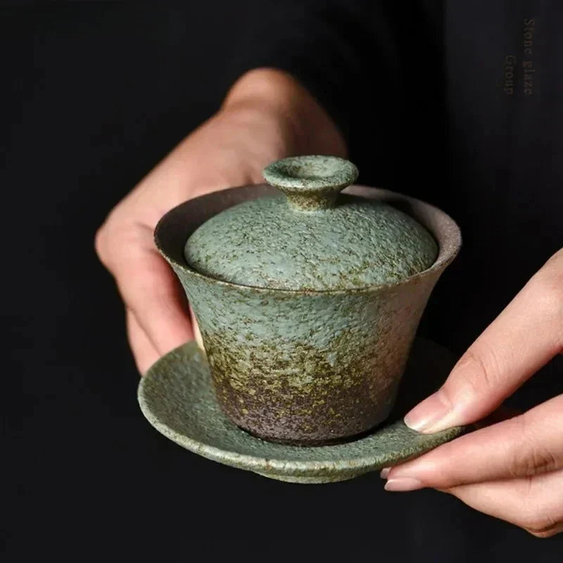 Rustic Stoneware Gaiwan Ceramic Gaiwan detail view