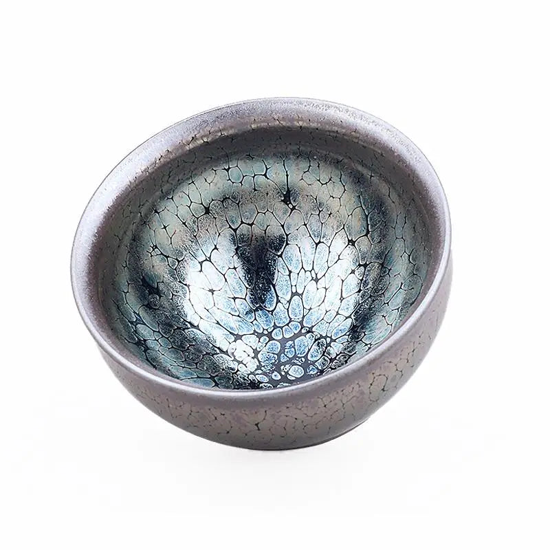 Glazed ceramic bowl from Scales featuring crackled glaze, ideal for Jian Zhan Gongfu Tea