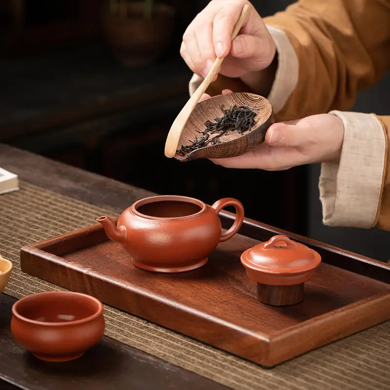 Scarlet Harmony Tea Set with Handmade Zhu Clay for authentic tea ceremonies